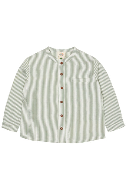 Copenhagen Colors - Seersucker Shirt Green Cream Stripe lange mouw