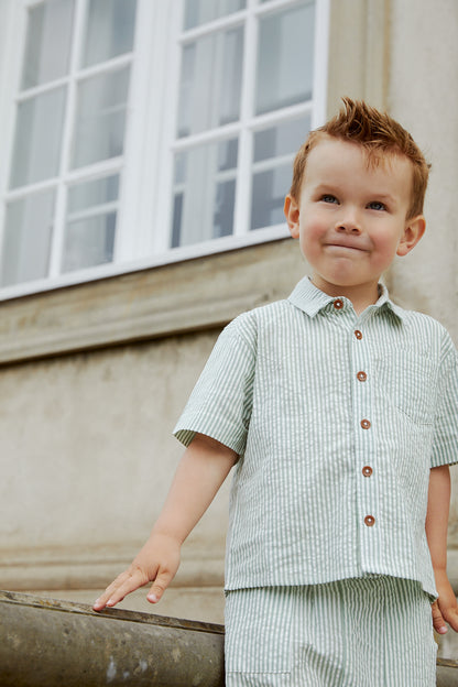 Copenhagen Colors - Seersucker Shirt Green Cream Stripe