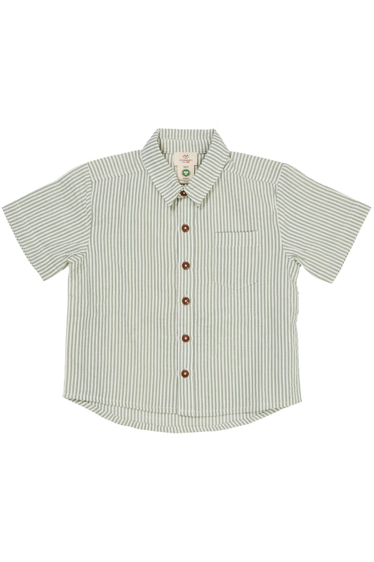 Copenhagen Colors - Seersucker Shirt Green Cream Stripe