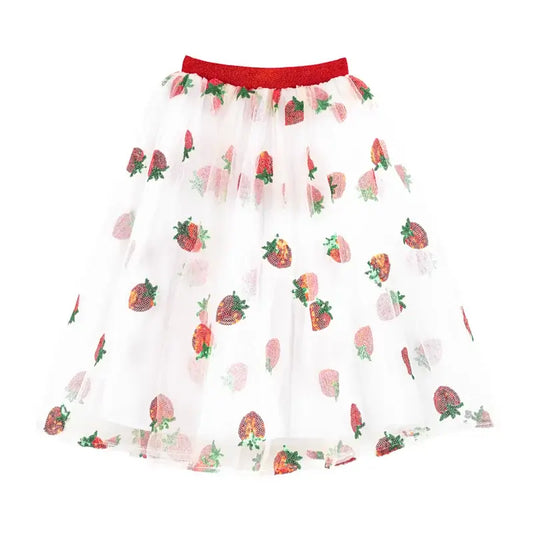 Kinder aardbeien petticoat met rode pailletten, perfect voor speelse outfits en cadeau speelgoed. 🍓