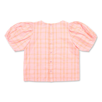 Petit Blush - Puff Sleeve Blouse Pink Neon Orange