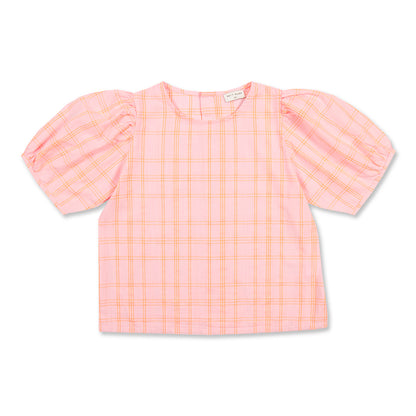 Petit Blush - Puff Sleeve Blouse Pink Neon Orange