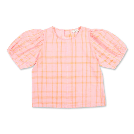 Petit Blush - Puff Sleeve Blouse Pink Neon Orange