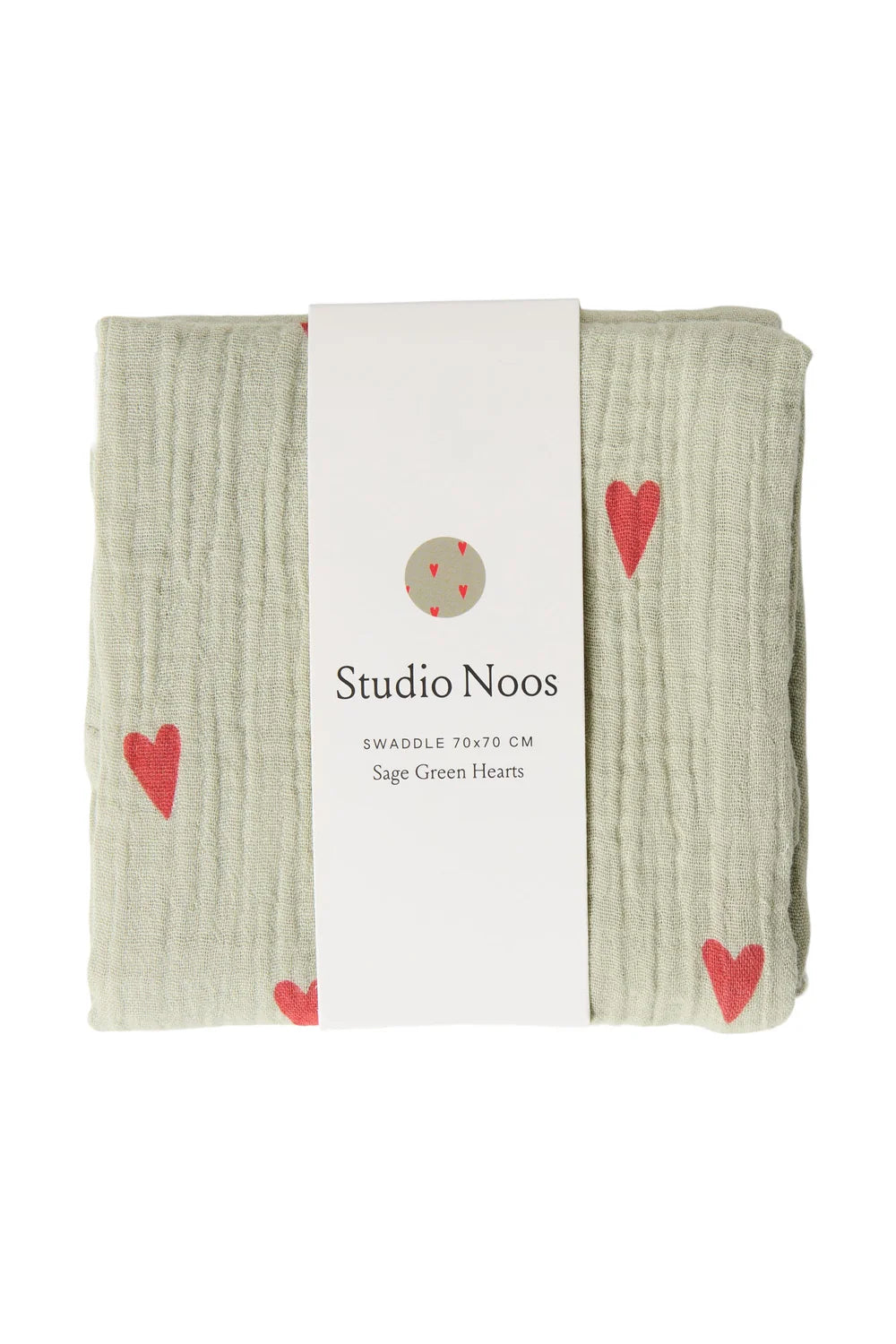 Studio Noos – Sage Green Hearts Hydrofiele Doek | Medium 70×70 cm