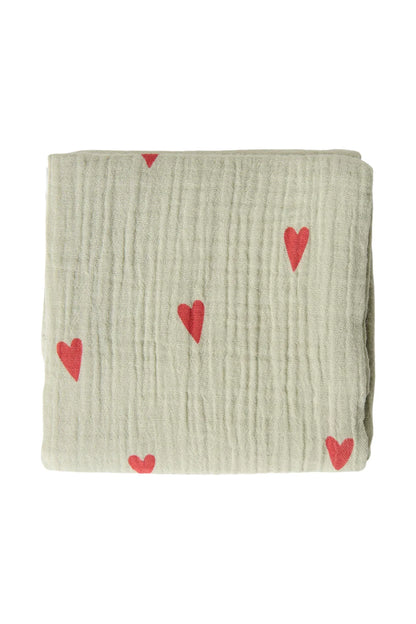 Studio Noos – Sage Green Hearts Hydrofiele Doek | Medium 70×70 cm