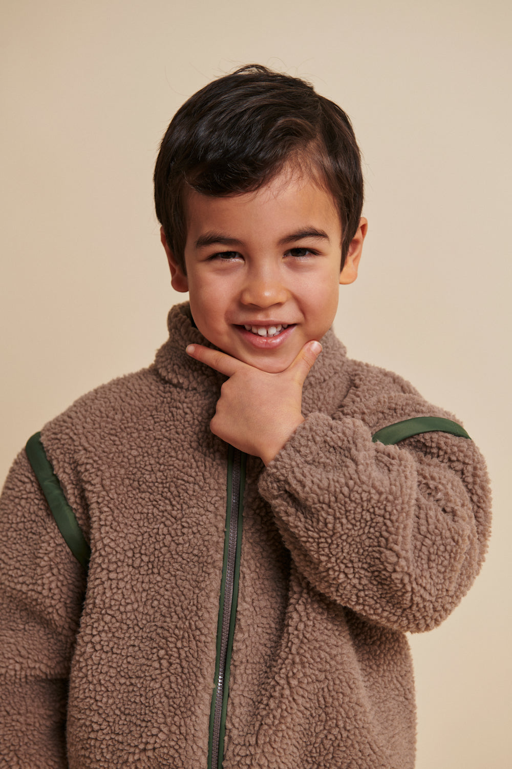 Copenhagen Colors - Teddy Jas met Afritsbare Mouwen (Natural/Green Combi)