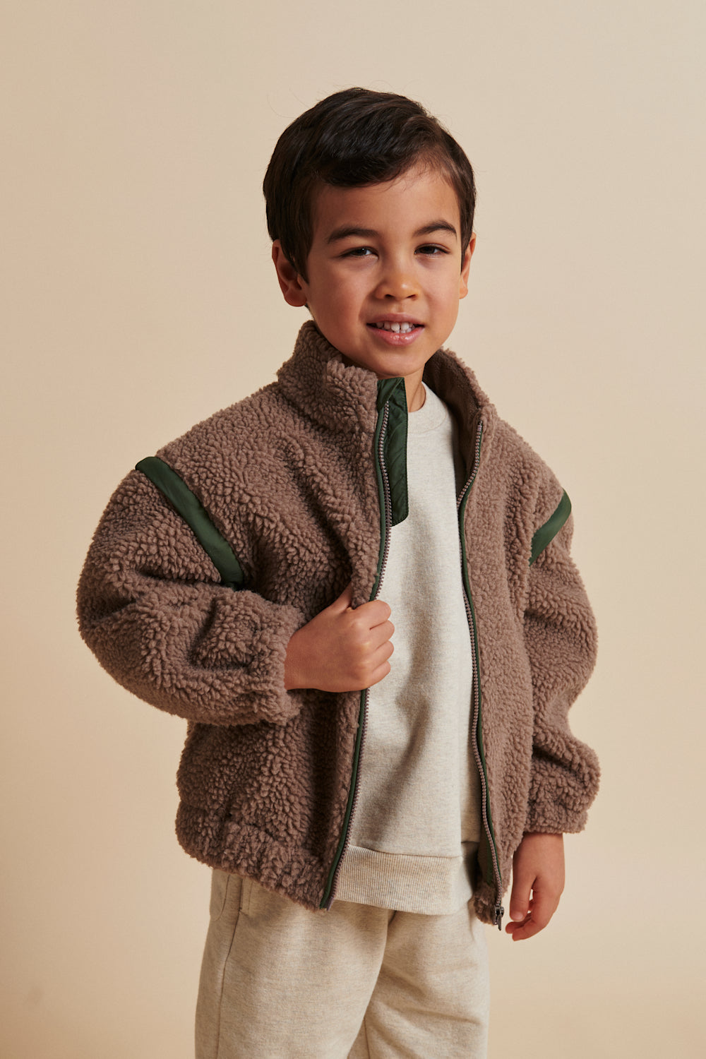 Copenhagen Colors - Teddy Jas met Afritsbare Mouwen (Natural/Green Combi)