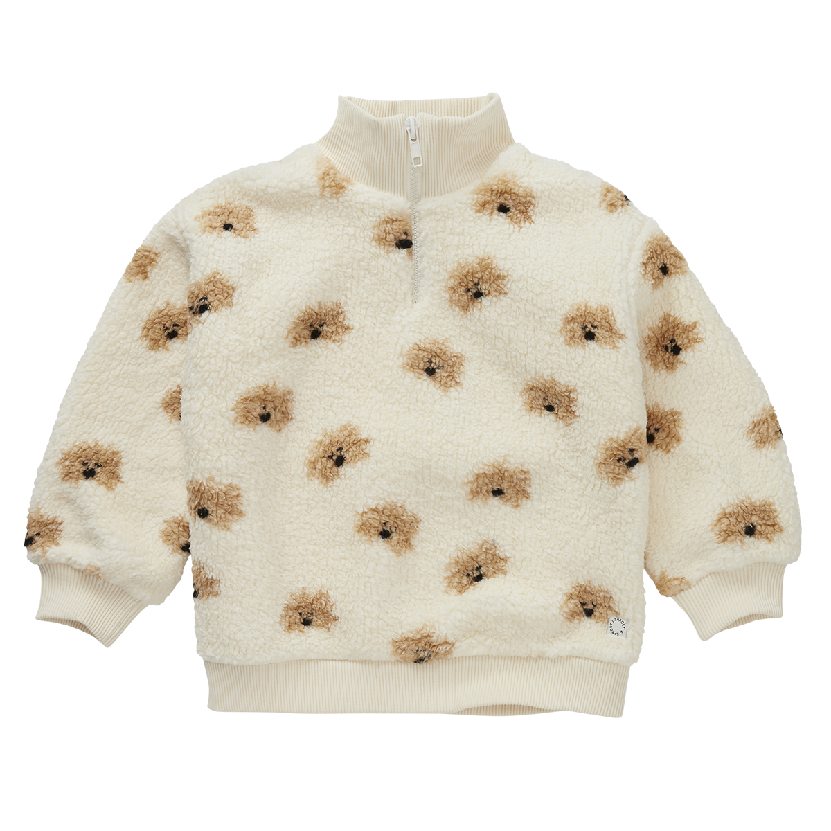 Sproet & Sprout - Teddy mock zip dog print