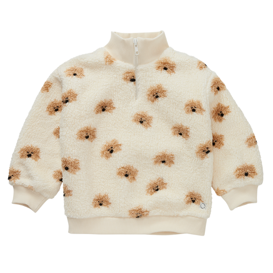 Sproet & Sprout - Teddy mock zip dog print