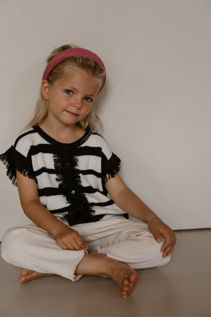 Navy Natural – Claire Striped Ruffle Gillet