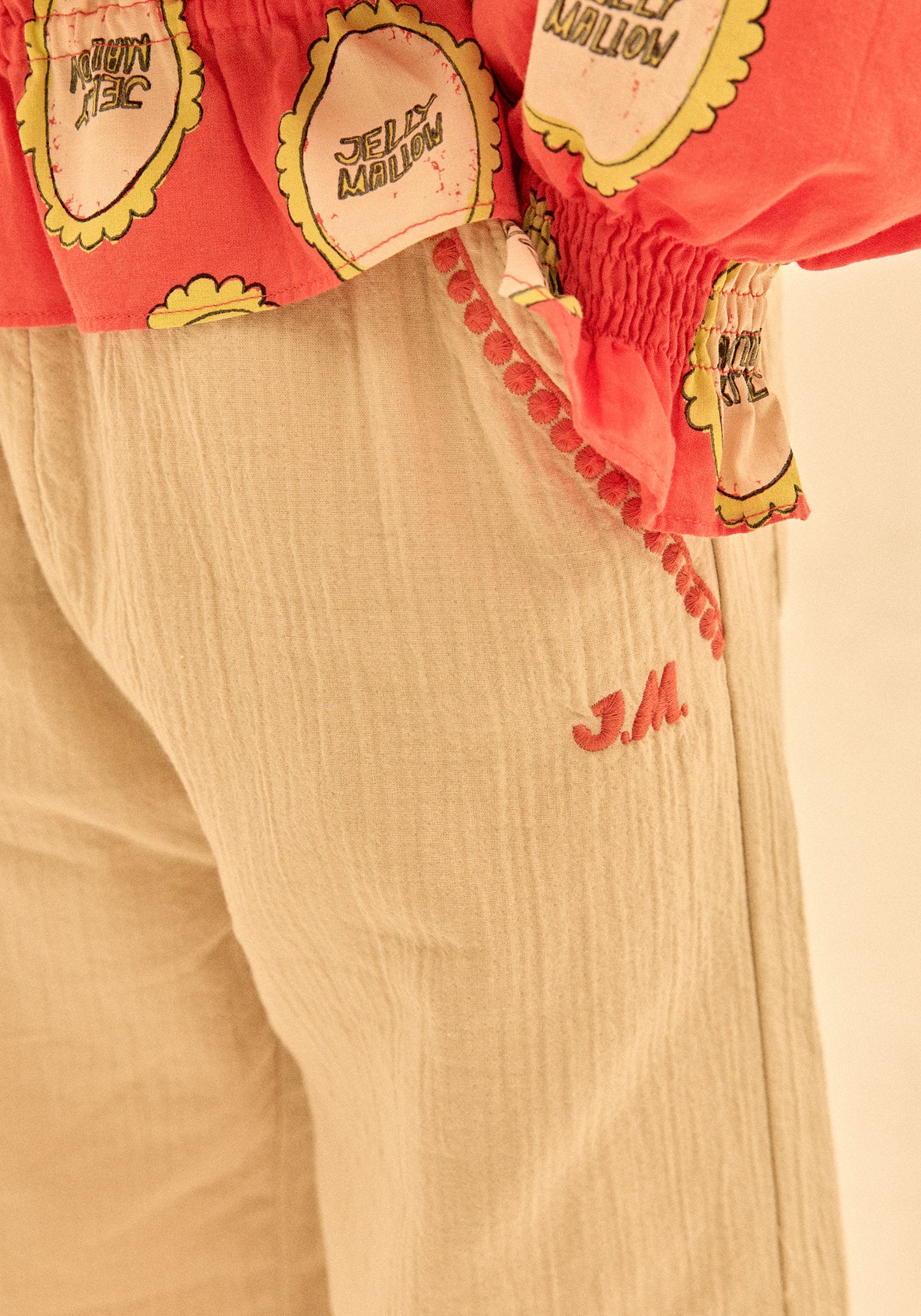 Jelly Mallow – Apple Flower Wide Leg Pants Beige