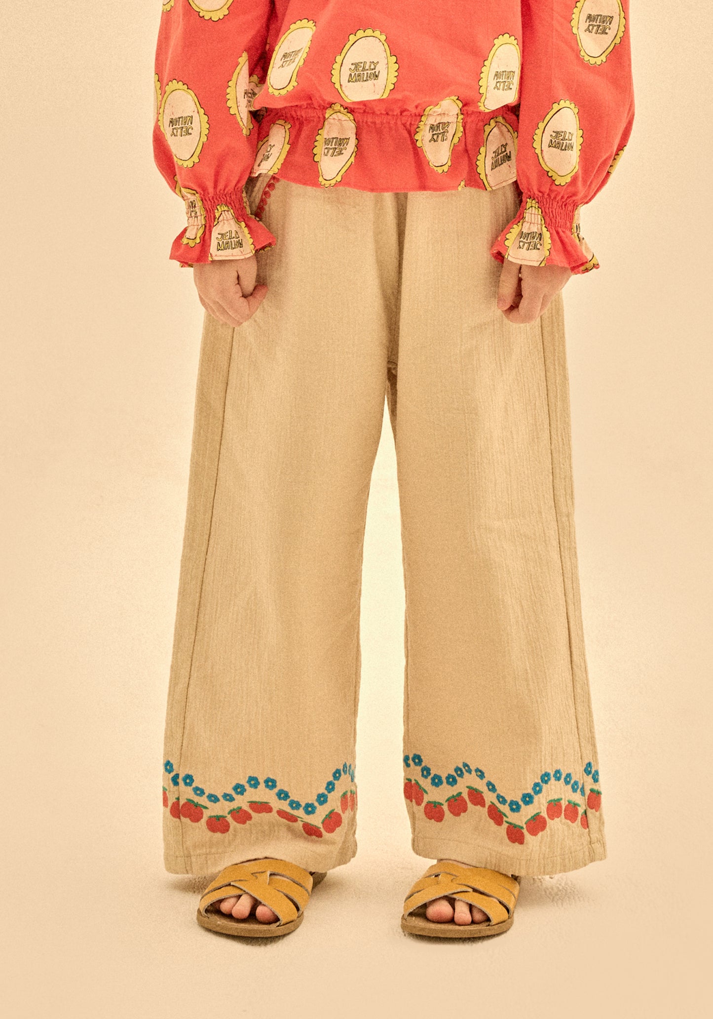 Jelly Mallow – Apple Flower Wide Leg Pants Beige