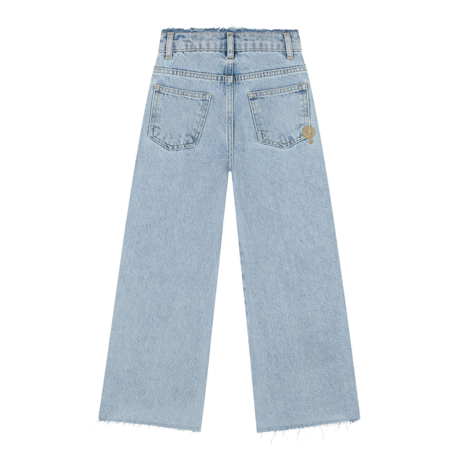 Back view of Charlie Petite Isae Contrast Jeans, featuring a modern loose fit and fringe hem in light blue denim.