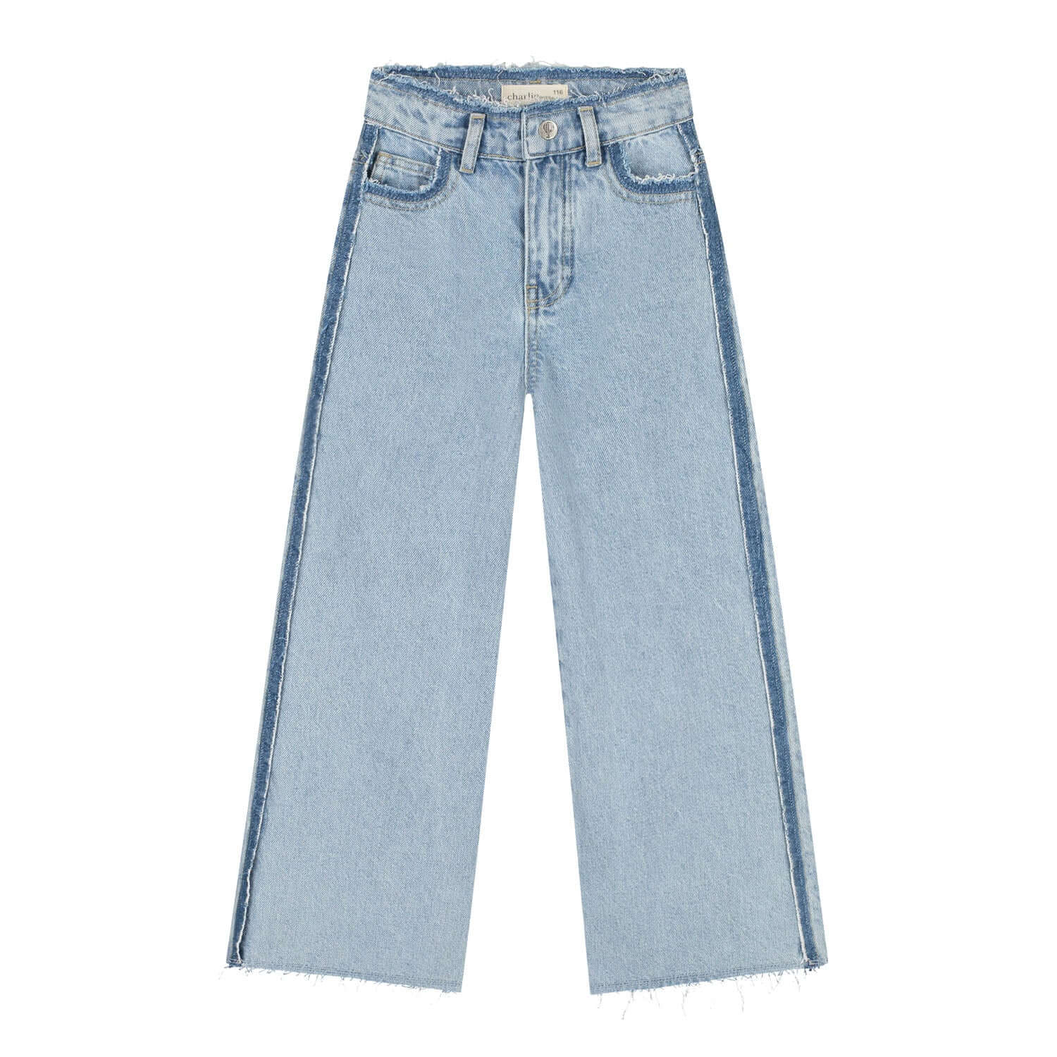 Charlie Petite Isae Contrast Jeans featuring a modern loose fit with contrasting side stripes for girls.