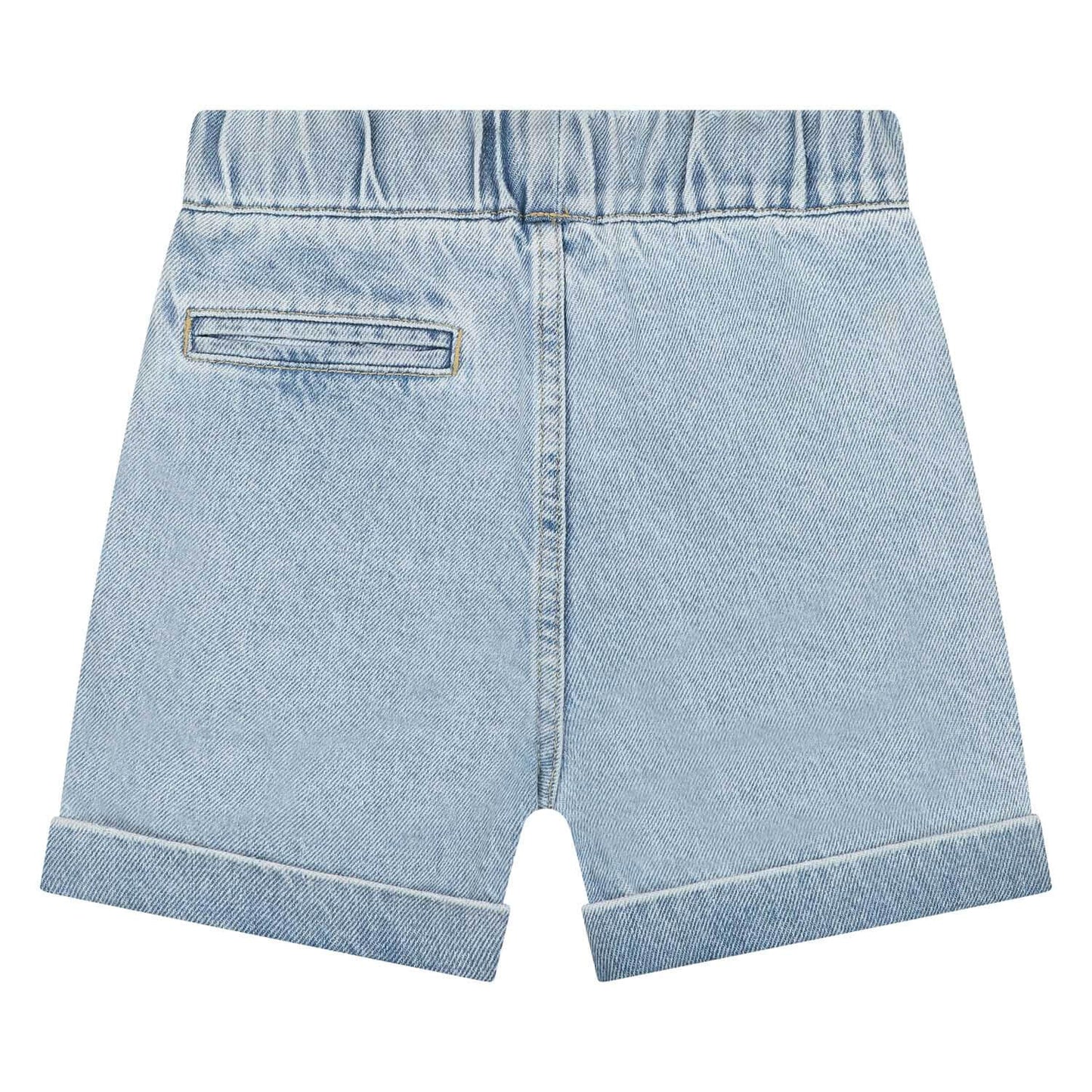 Ivo Short in light snow wash, featuring a back pocket and rolled hems, perfect for boys and girls.