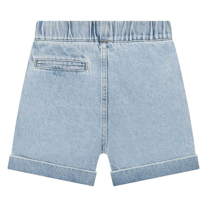 Ivo Short in light snow wash, featuring a back pocket and rolled hems, perfect for boys and girls.