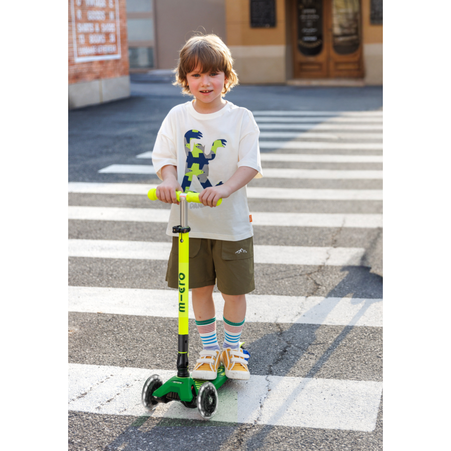 Micro Step - Maxi Micro Deluxe Inklapbaar LED – Geel Groen Neon 3-Wiel Kinderstep