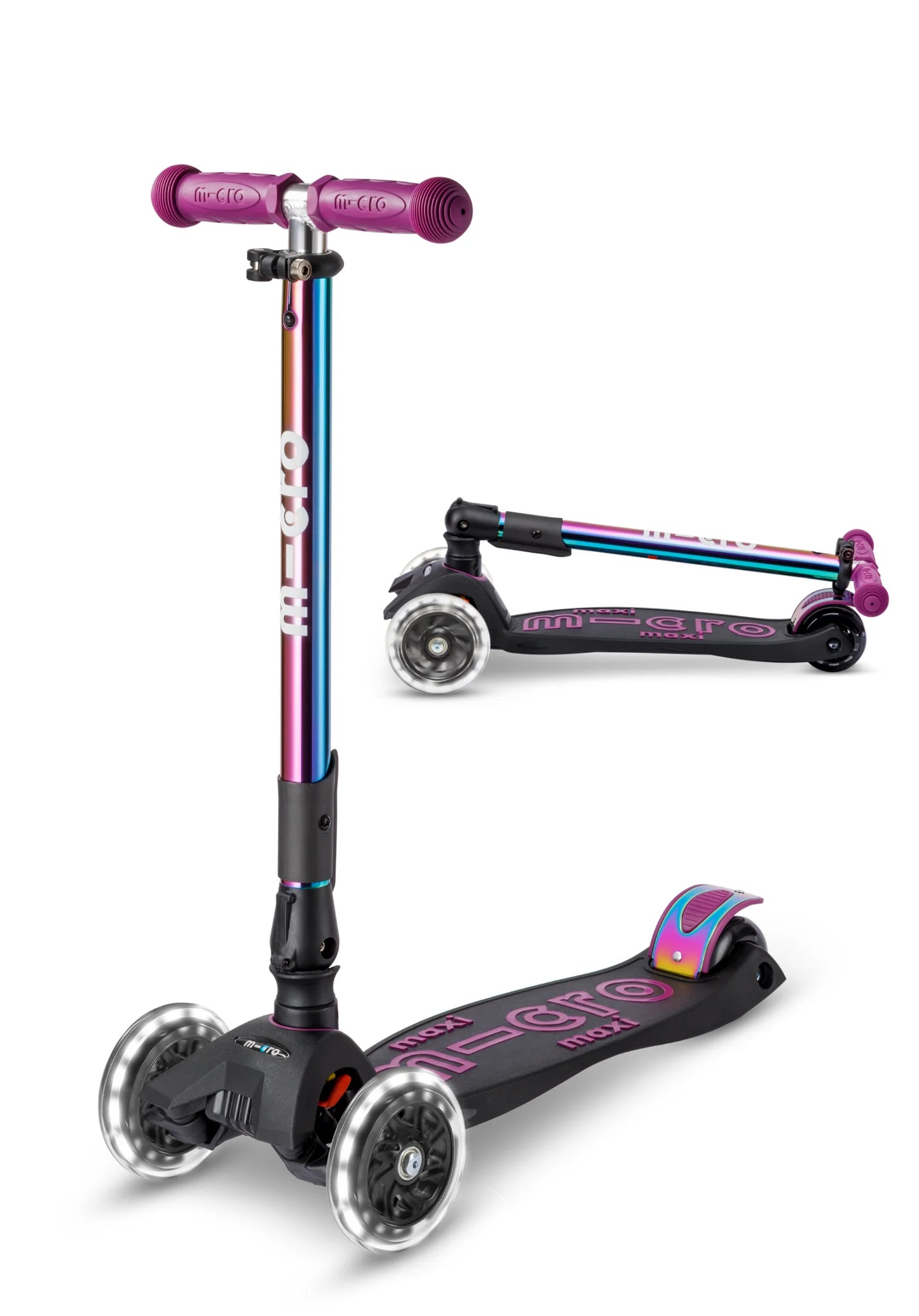 Micro Step - Maxi Micro Deluxe Inklapbaar LED – 3-Wiel Kinderstep | Neochrome Purple