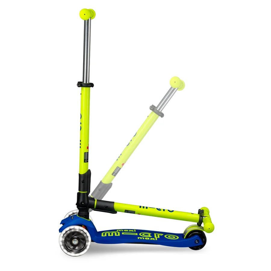 Micro Step - Maxi Micro Deluxe Inklapbaar LED – Blauw Geel Neon 3-Wiel Kinderstep