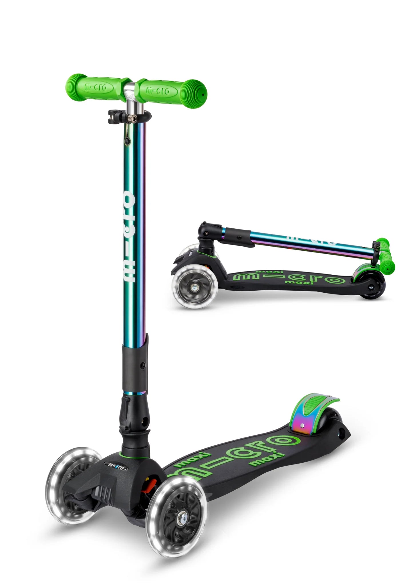 Micro Step - Maxi Micro Deluxe Inklapbaar LED – 3-Wiel Kinderstep | Neochrome Green