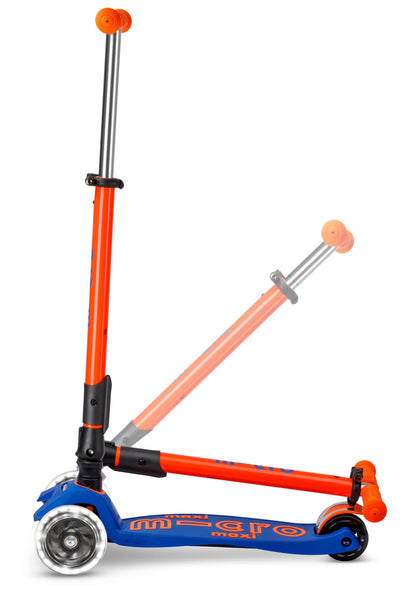 Micro Step - Maxi Micro Deluxe Inklapbaar LED - 3-Wiel Kinderstep | Blue Orange Neon