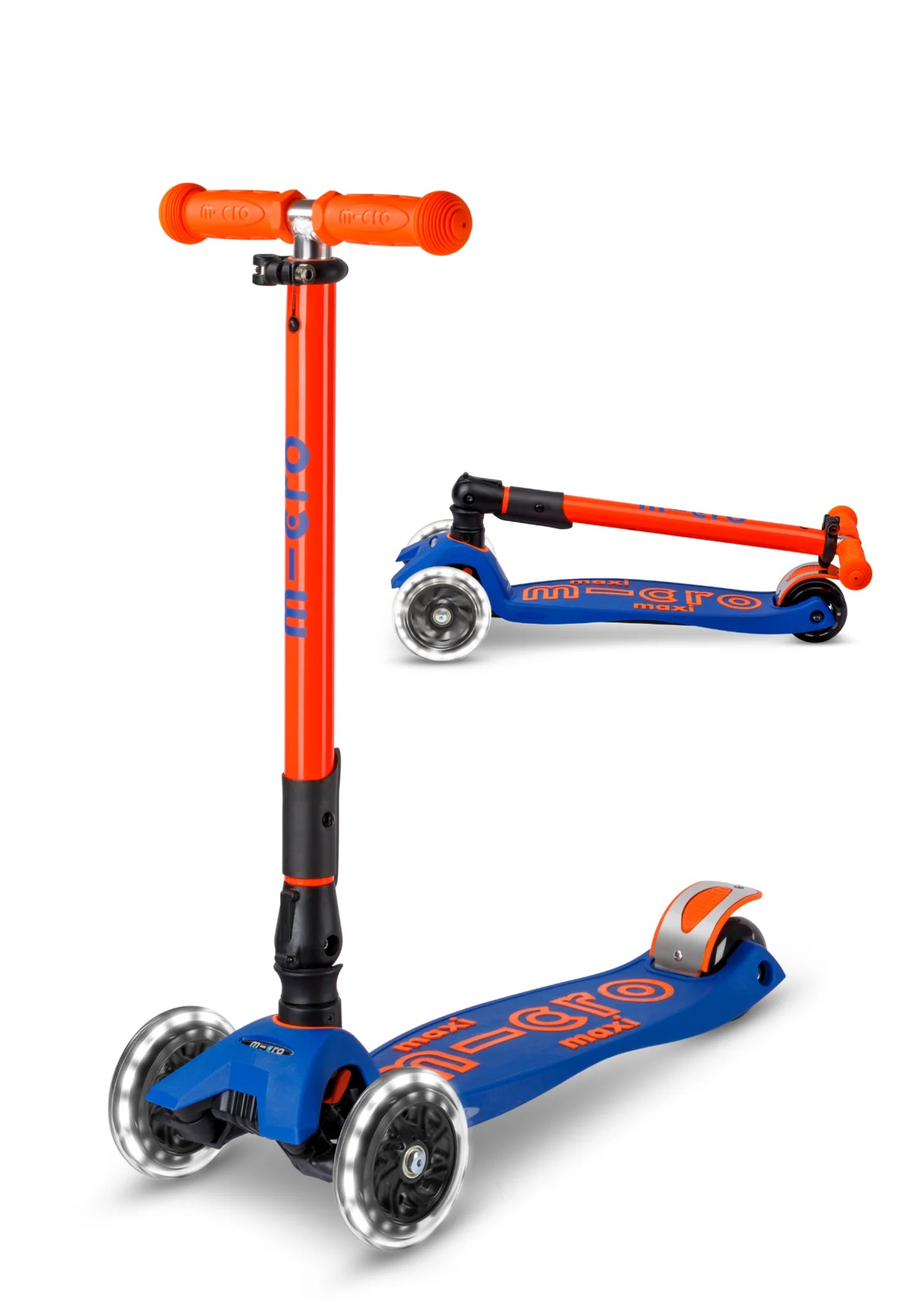 Micro Step - Maxi Micro Deluxe Inklapbaar LED - 3-Wiel Kinderstep | Blue Orange Neon
