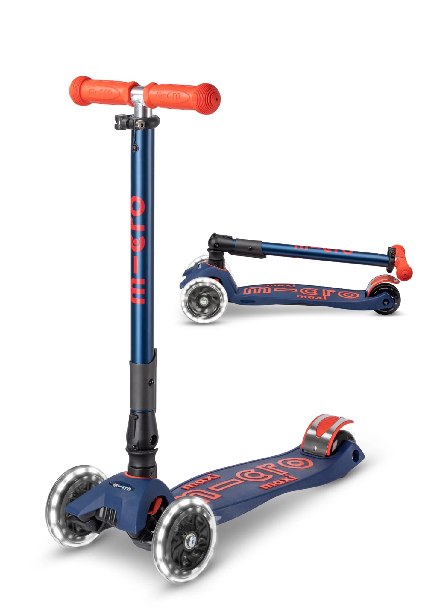 Micro Step - Maxi Micro Deluxe Inklapbaar LED - 3-Wiel Kinderstep | Navy Blue