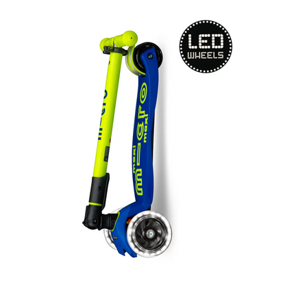 Micro Step - Maxi Micro Deluxe Inklapbaar LED – Blauw Geel Neon 3-Wiel Kinderstep