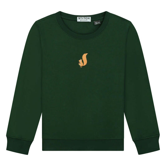 Kids sweater flesgroen met eekhoorn.