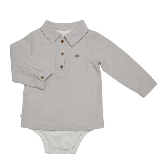 OrganicEra mousseline jongens romper/bodyshirt, grijs