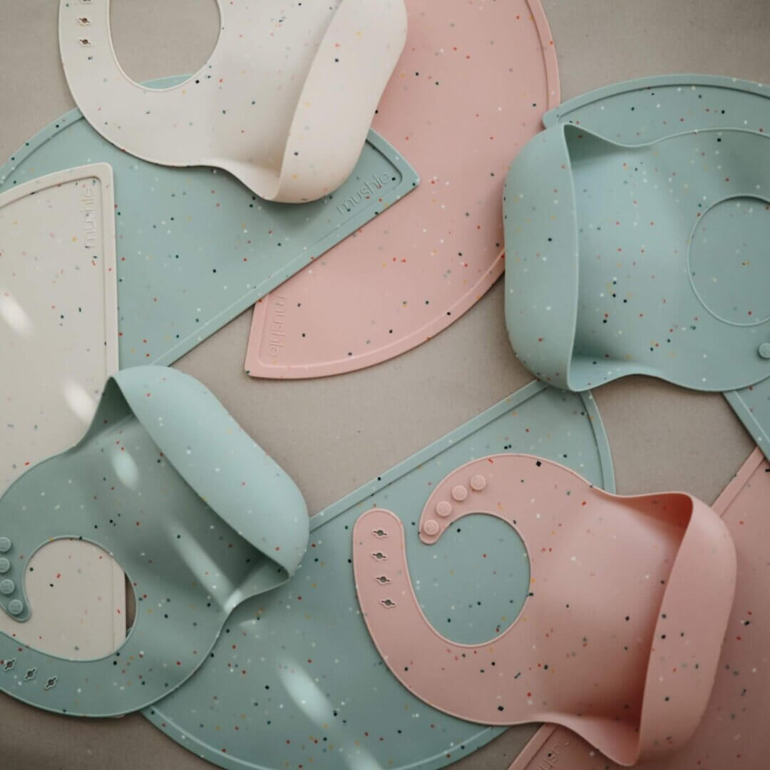 Mushie Silicone Bib - Peach Terrazzo