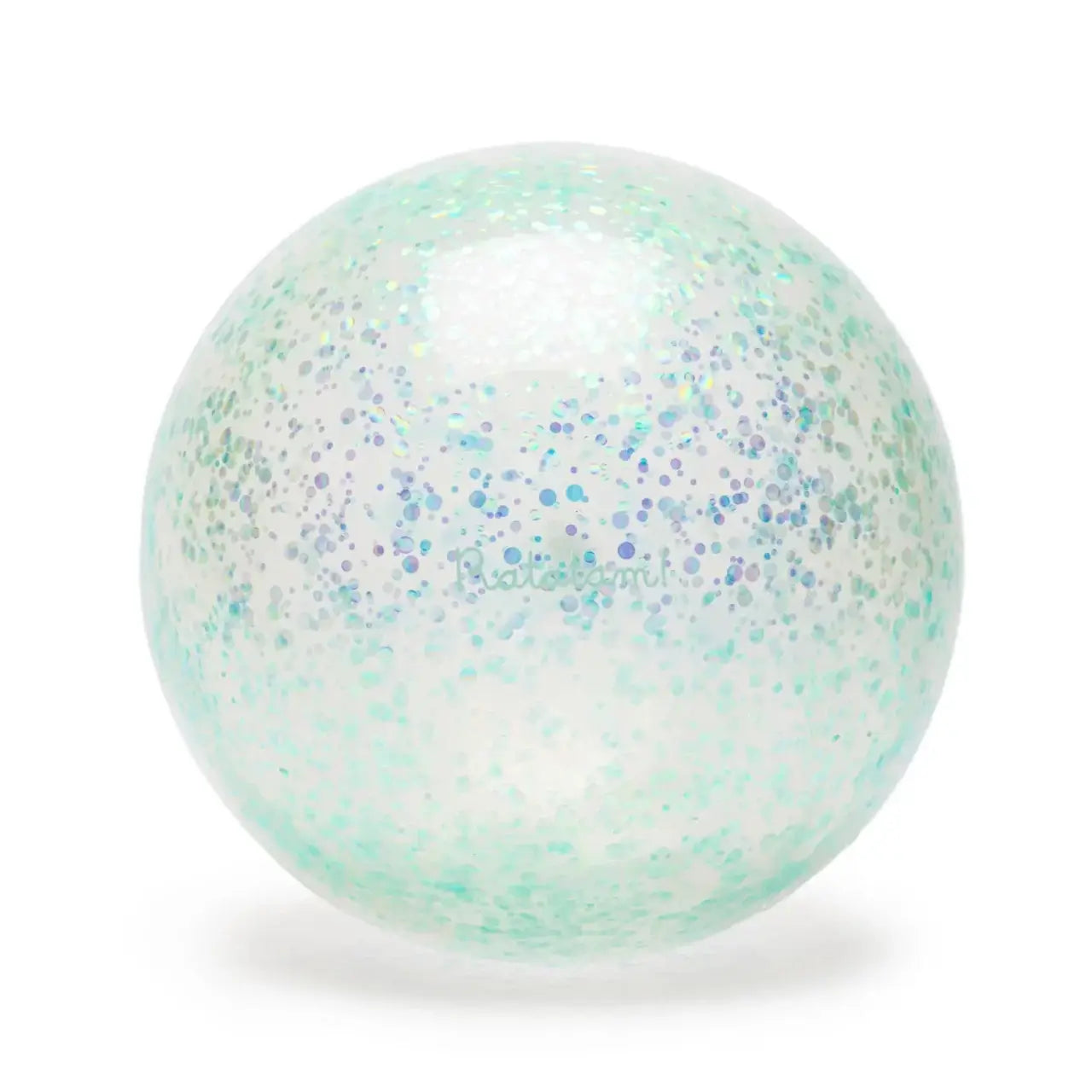 Glitter bubble ball in shimmering green, made from recycled balloons, perfect for outdoor fun and festive holiday gifting.