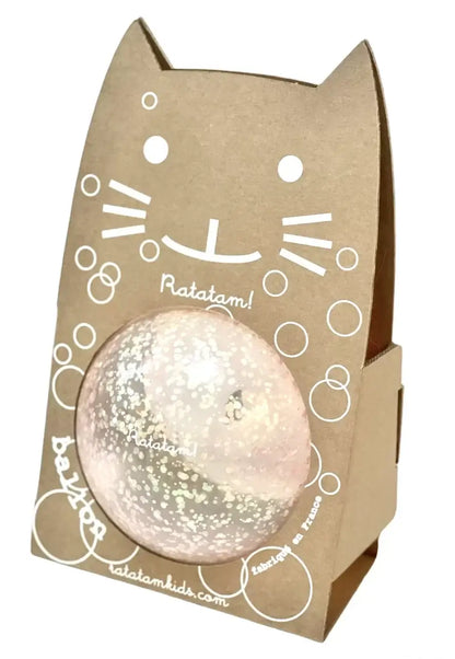 Glitzy pink bubble ball in cute cat-themed packaging, perfect for Christmas gifts and playful fun.